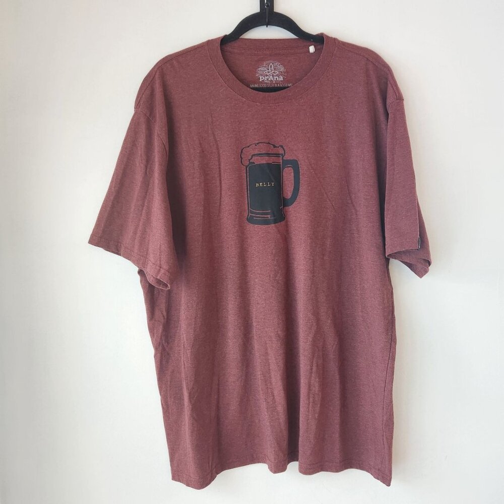 Prana Beer Belly Graphic Tee Maroon Red T-Shirt Hiking Camping Outdoors XXL - Picture 2 of 6